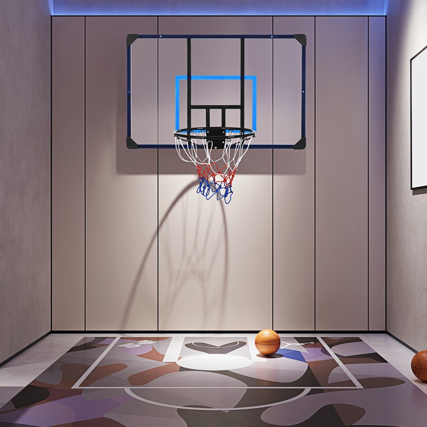 Basketball Hoop Basketballboard med kurv og net, vægmonteret til udendørs brug, stål, 113 X 61 X 73 Cm