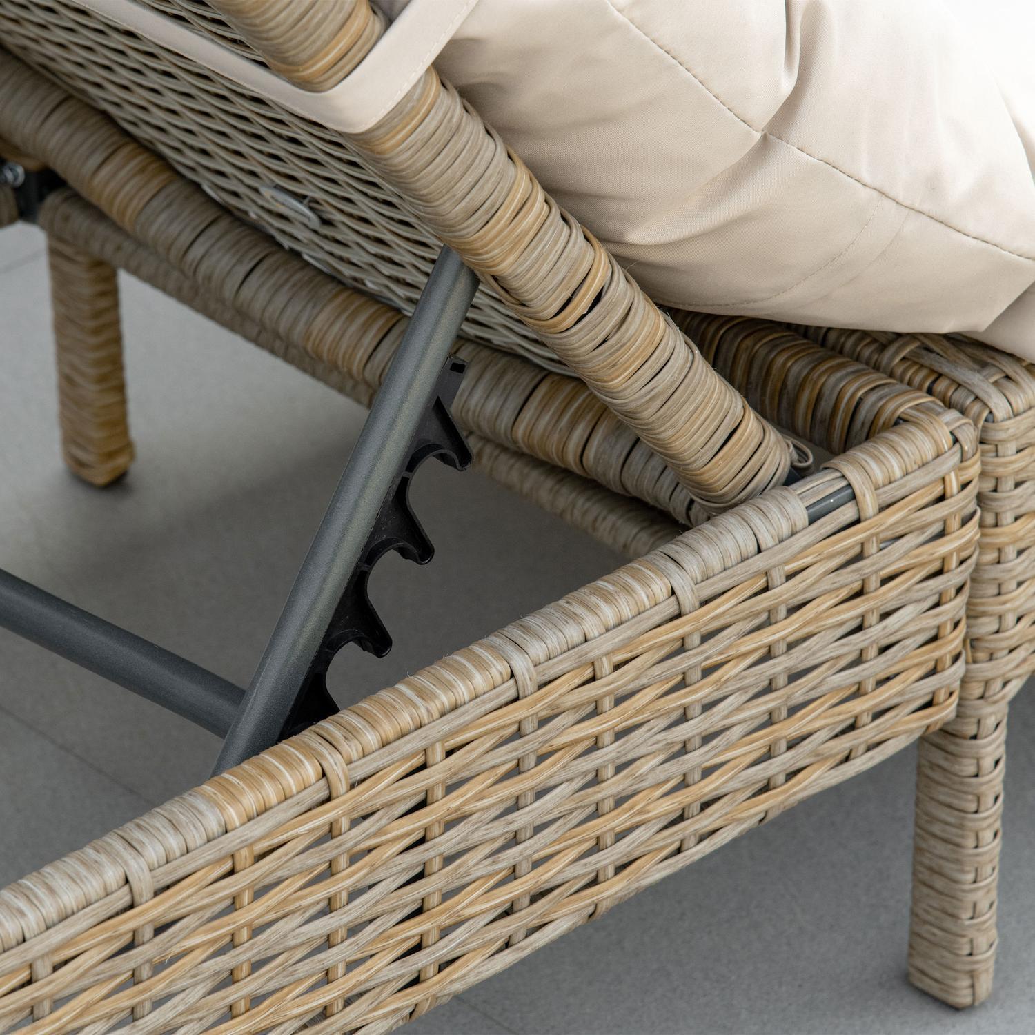 Polyrattan Solstol Trädgård Solstol Justerbar Kudde Naturlig Khaki 200X66X92Cm