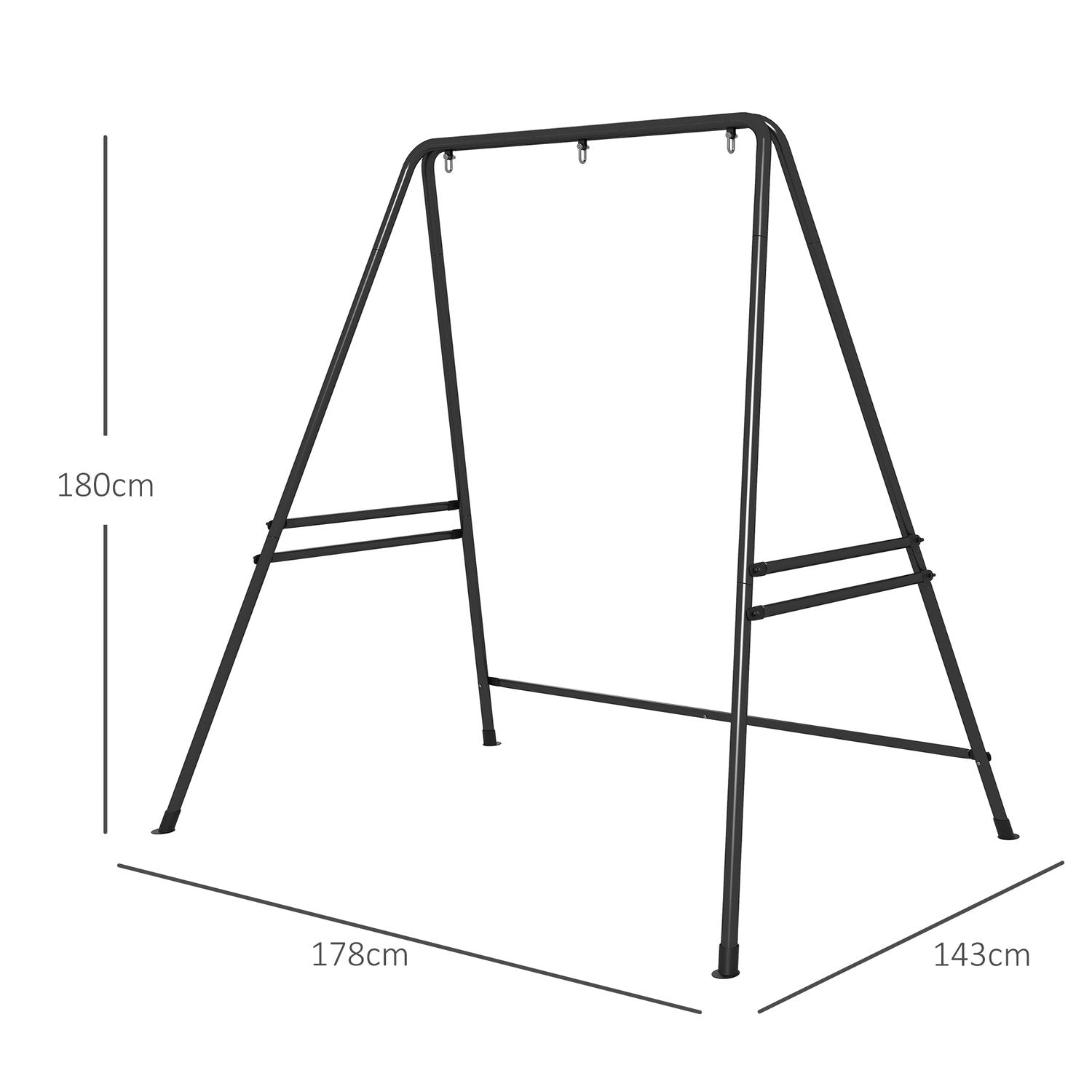 Hængestolsstel Hængende stolestativ Fremstillet af stålstativ Til hængestol Max 150 Kg bæreevne Til Indendørs Udendørs Sort 178 X 143 X 180 Cm