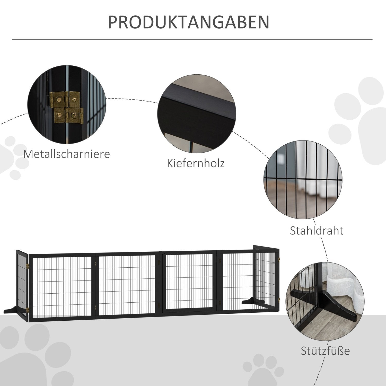 Dörr Säkerhet Grind Barriär För Hundar Skyddsport Hund Gate Säkerhetsdörr Dubbelriktad Vikbar Furu Metall Svart 432X36X70Cm