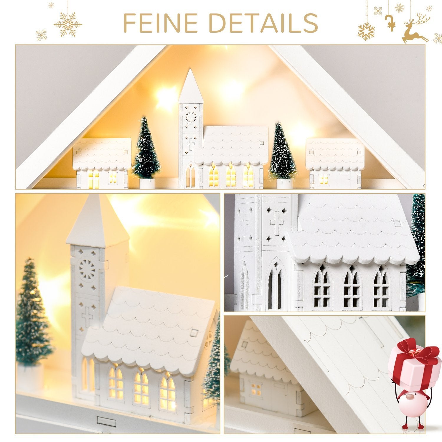 Adventskalender För Att Fylla 24 Lådfack Julkalender Med Led-Ljus 2-I-1 Design Juldekoration Vit 39 X 9 X 42 Cm