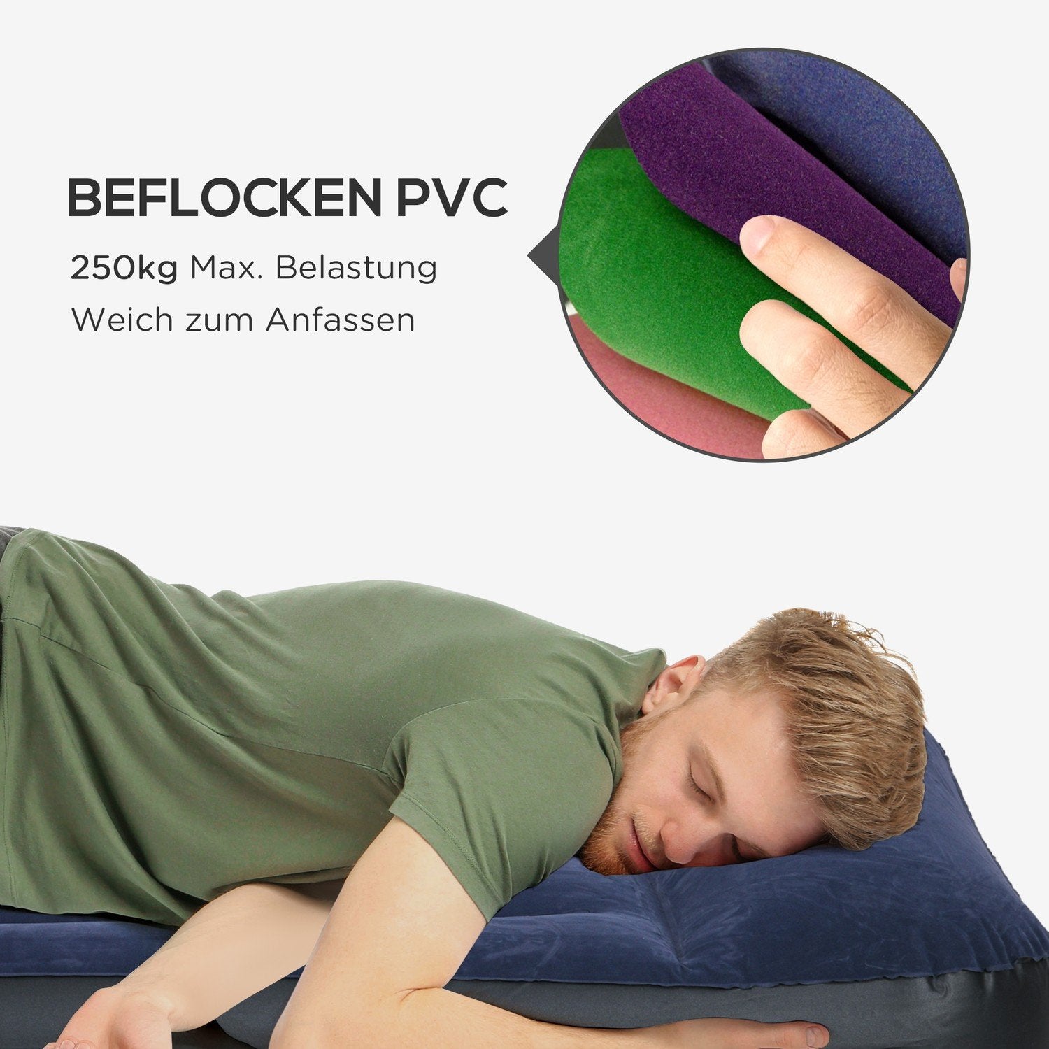 Air Bed Dobbelt luftmadras til 2 personer med elektrisk pumpe og pude, mørkeblå, 203X152X46Cm