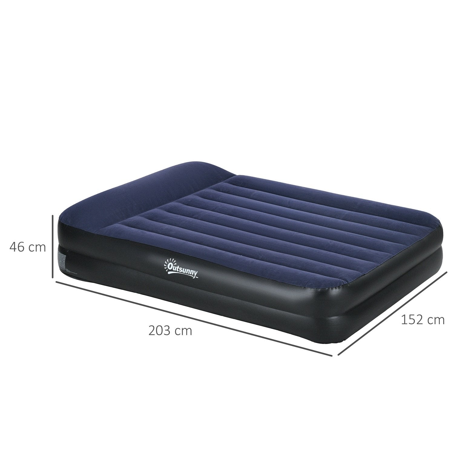 Air Bed Dobbelt luftmadras til 2 personer med elektrisk pumpe og pude, mørkeblå, 203X152X46Cm