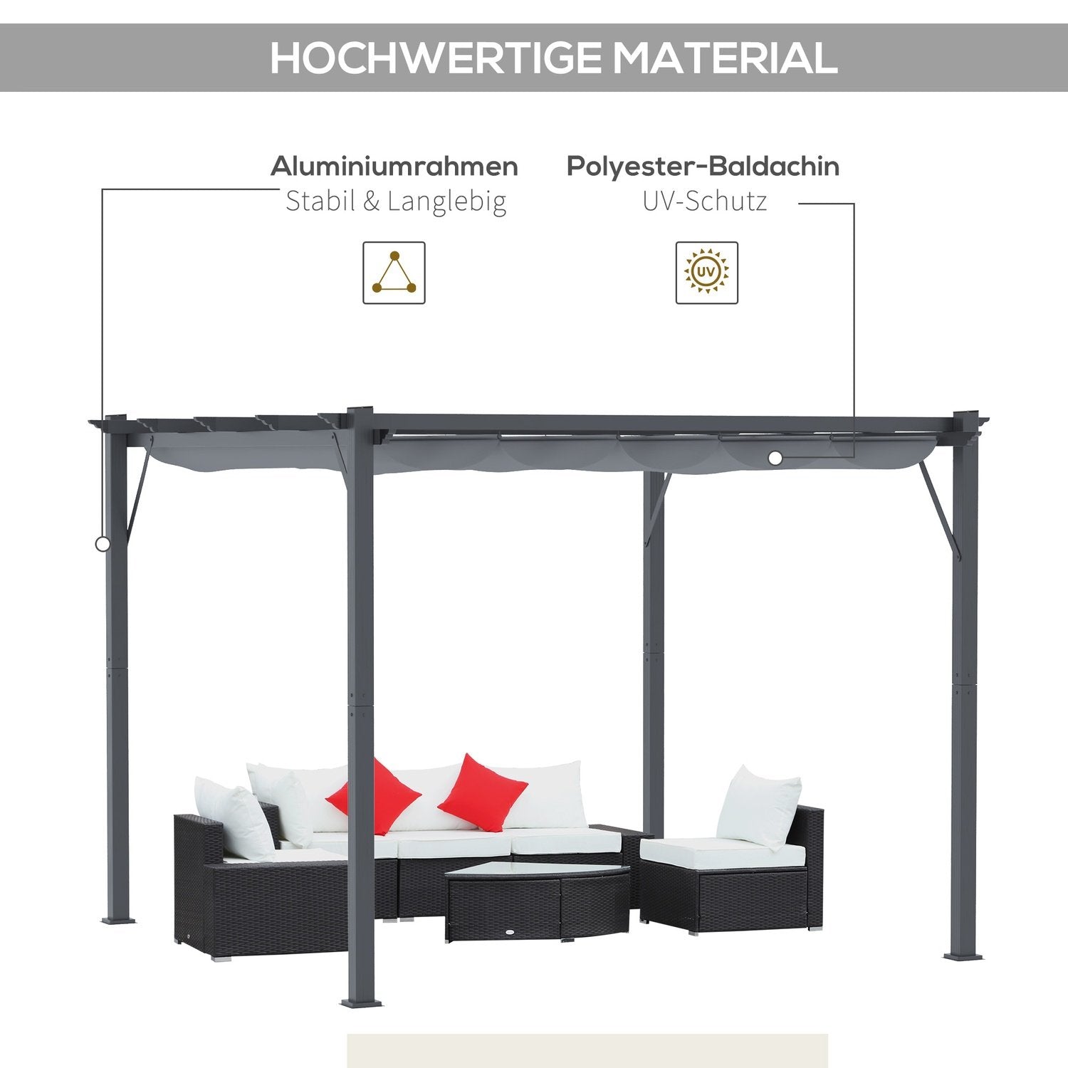 Pergola Gazebo Altantak Med Skjuttak, Trädgård, Aluminium, Kolgrå + Mörkgrå, 3X3X2,23M