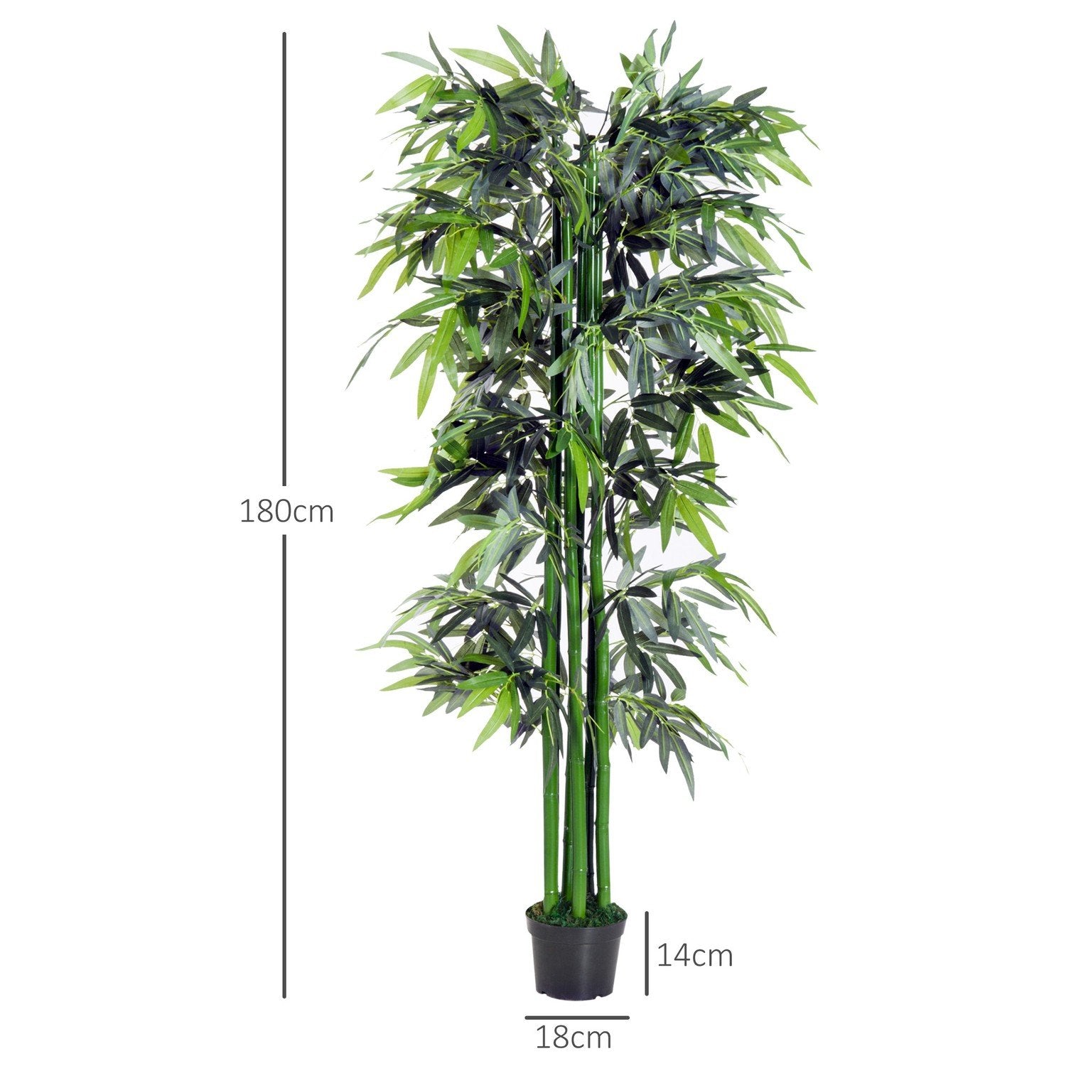 Kunstig plante 180 Cm kunstig bambus med plantekasse, vildledende ægte potteplante, grøn