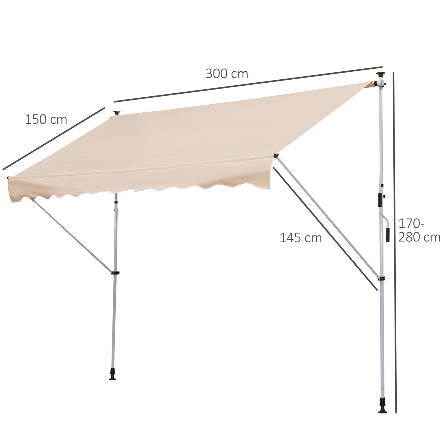 Markise Foldearm Markiseklemme Markise Højde Justerbar Solskærm Foldearm Håndsving Balkon Aluminium Beige 300 X 150Cm