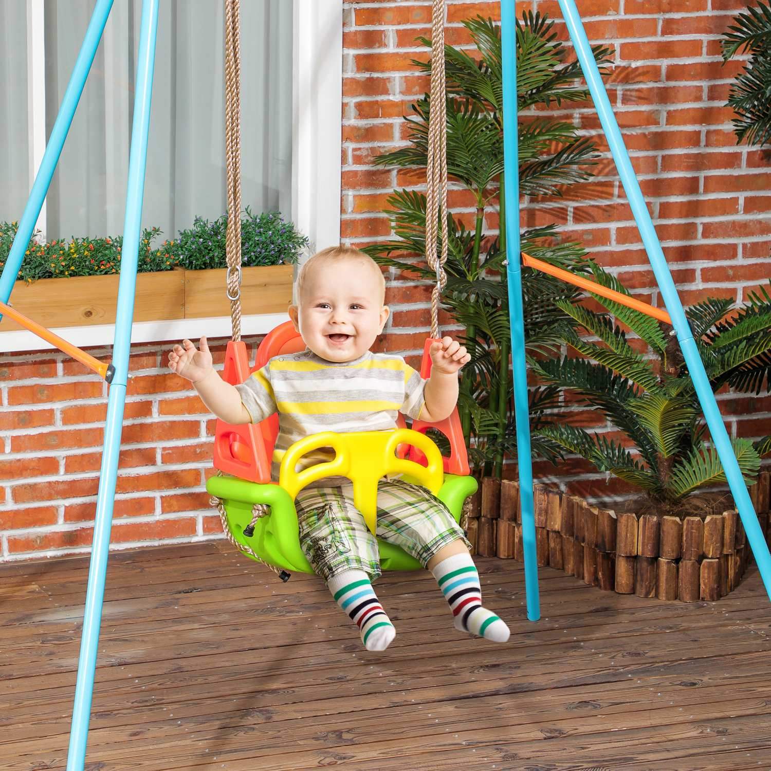 Baby Swing Outdoor Justerbart Rep, 120-180Cm, Småbarnsgunga Från 9 Månader, Upp Till 70 Kg, Grön