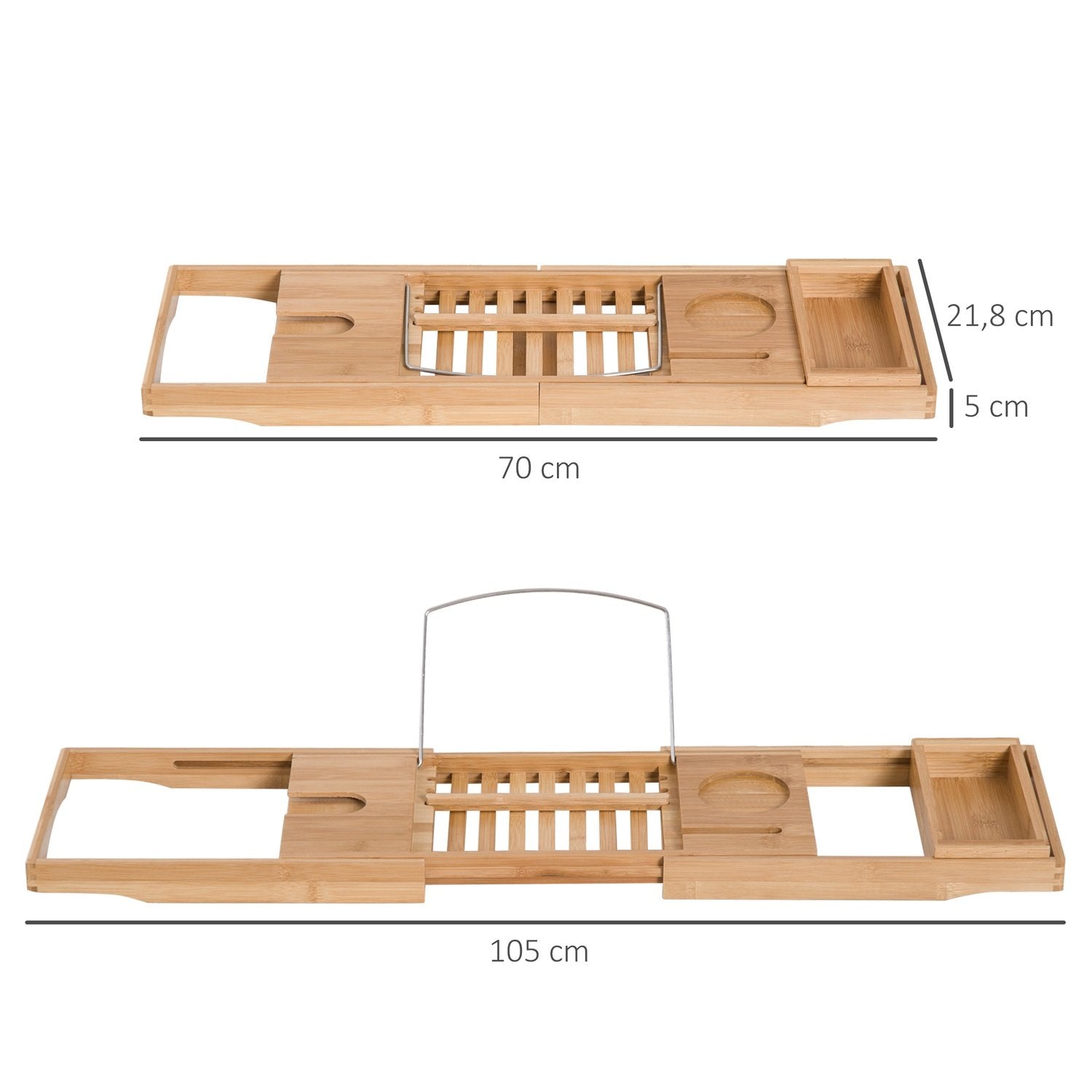 Bambus badekarhylde til badekar, badekarsbro, badekarpude, naturlig, justerbar 70-105x21,8x5 cm