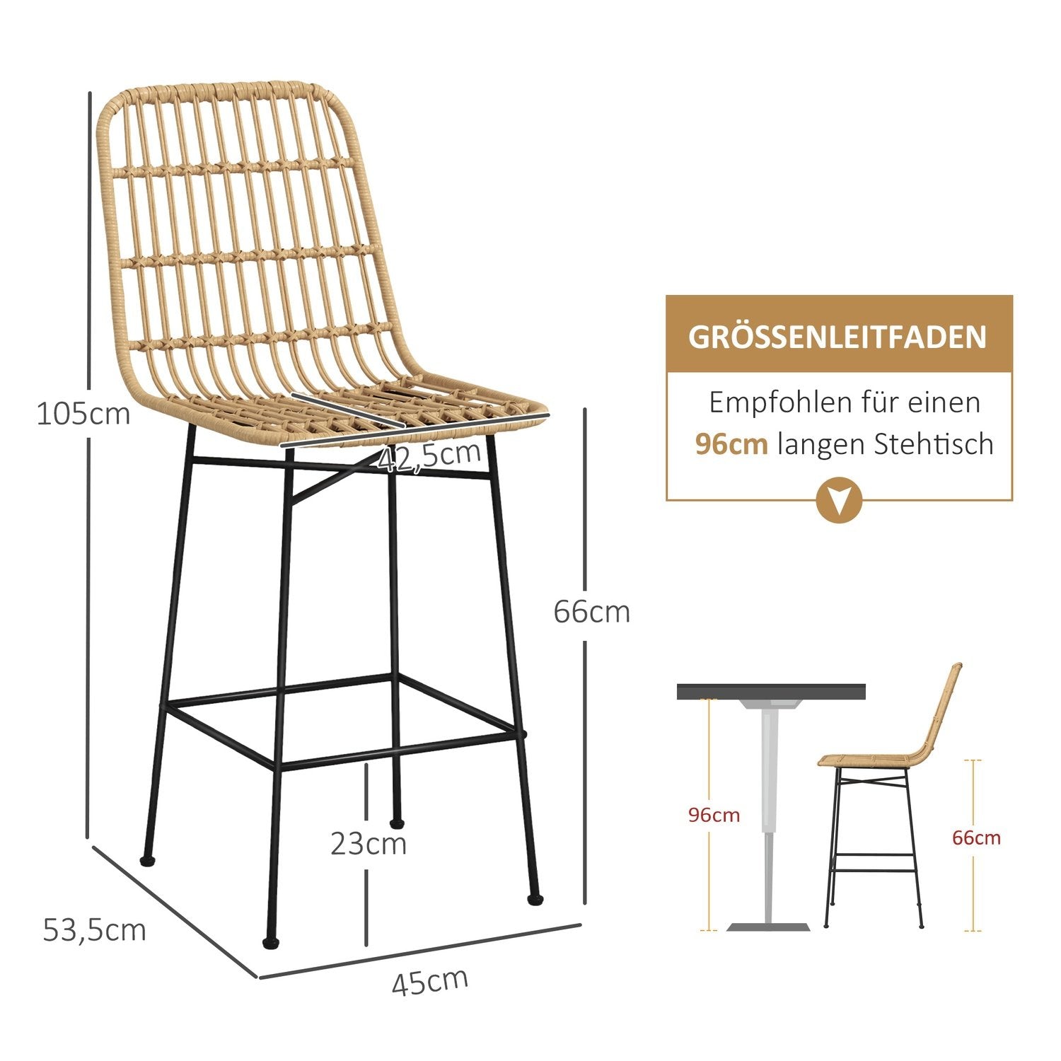 Barstole Sæt med 2 Barstole Bænkstol Ryglæn Pe Rattan Boho Design Køkkenstole Stålgul