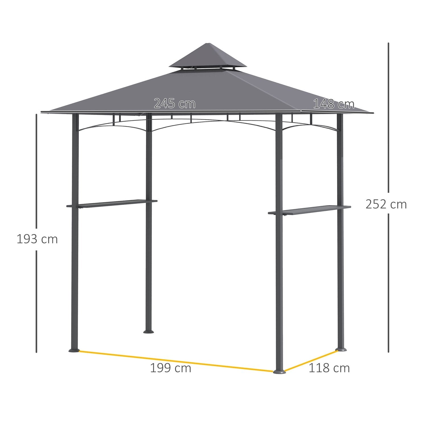 Barbecue Gazebo Robust Trädgårdstält Med Flamskyddande Dubbeltak, Perfekt För Balkong, Grå, 245X148X252Cm