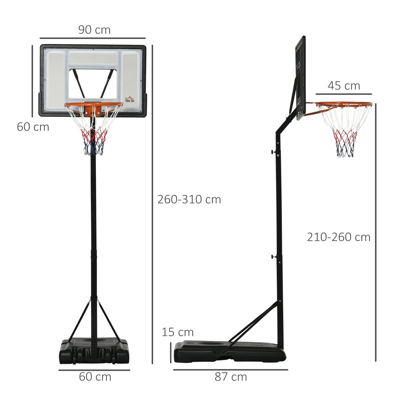 Basketbåge Rullbar Höjd Justerbar 260-310Cm Stativ