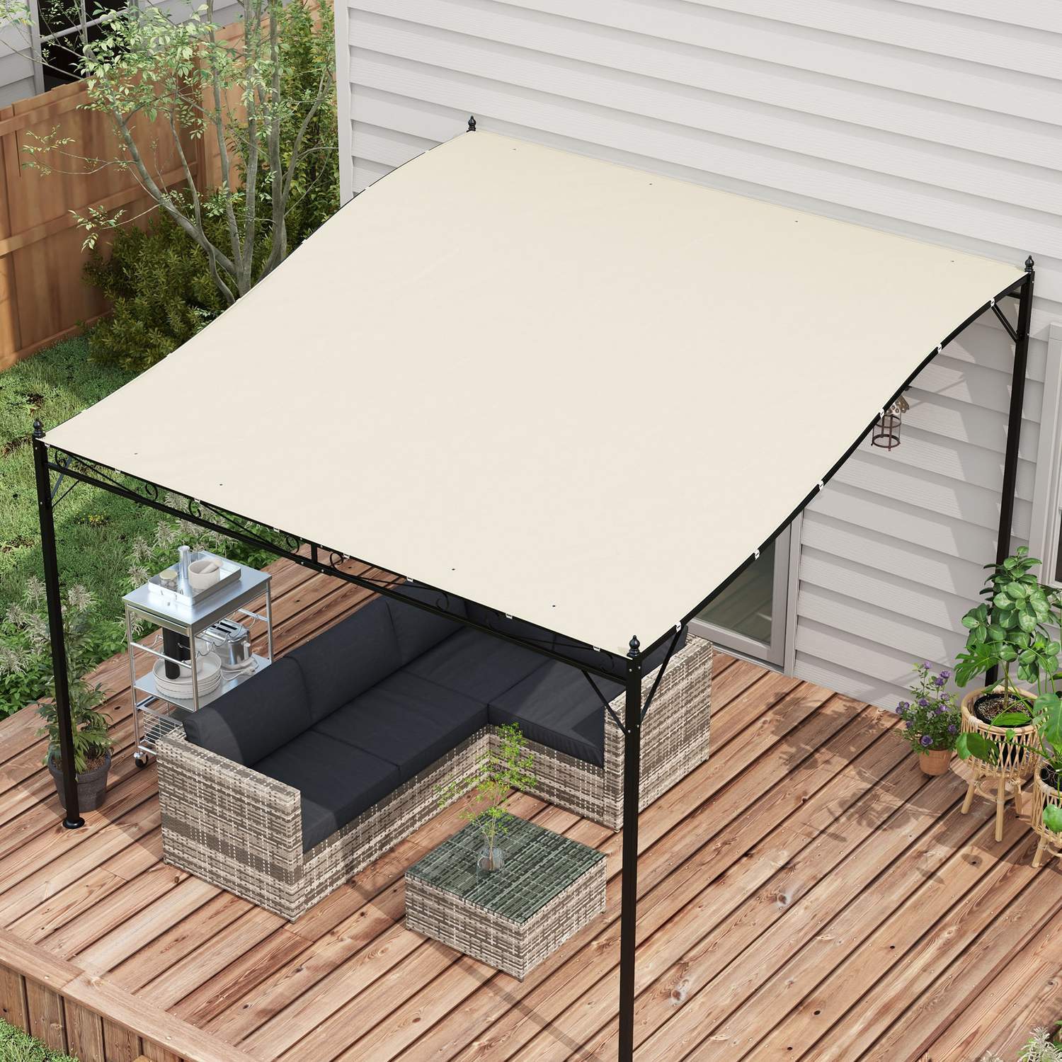 Udskiftningstag til Pergola 297X243Cm Markise til terrassetag, UV-beskyttelse, til 3X2,5M lysthus, Beige