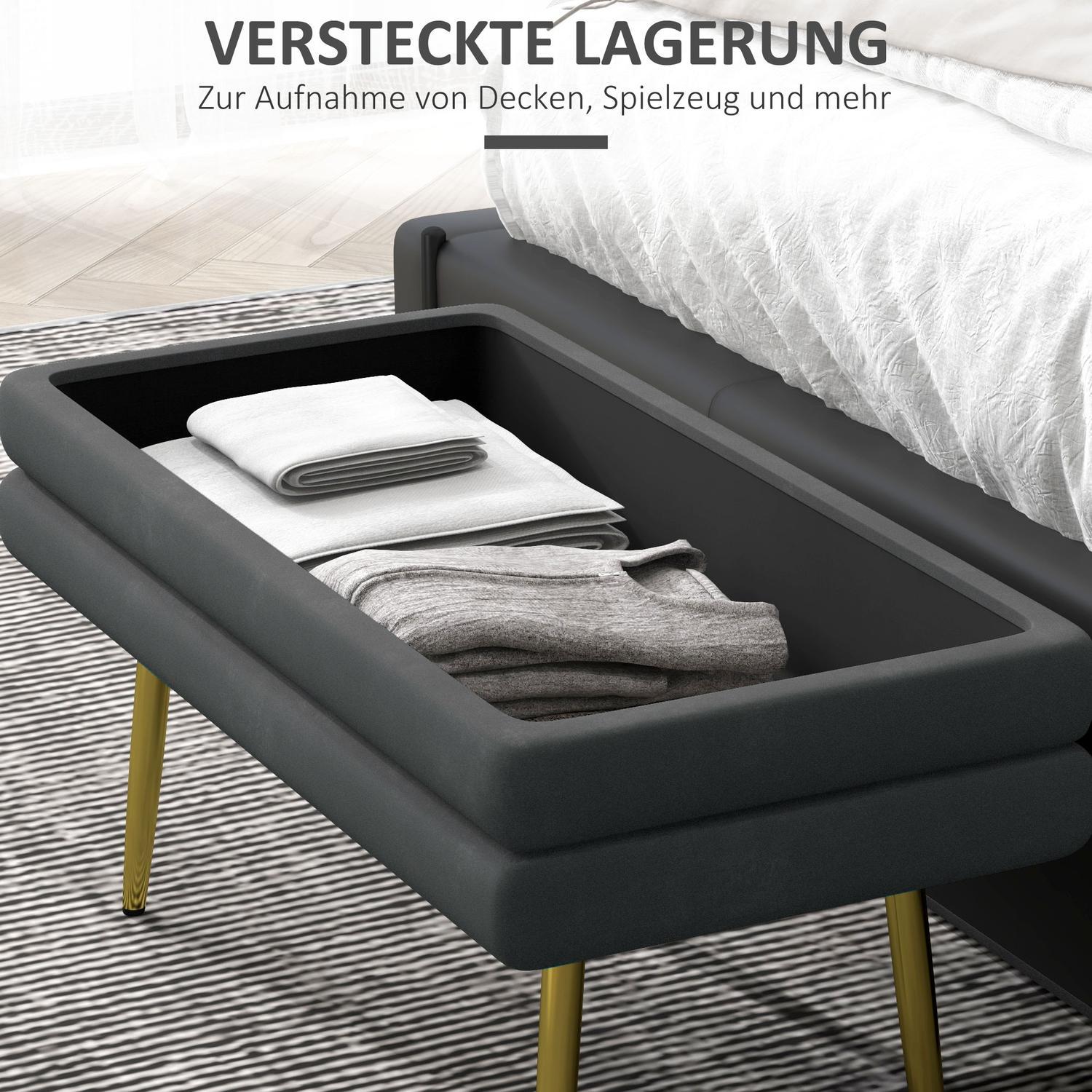 Bænk Polstret Bænk Opbevaringsplads Velvet Look Sengebord Bænk Stålben Skobænk Opbevaringsbænk Stue Soveværelse Grå 79,5X37,5X43Cm