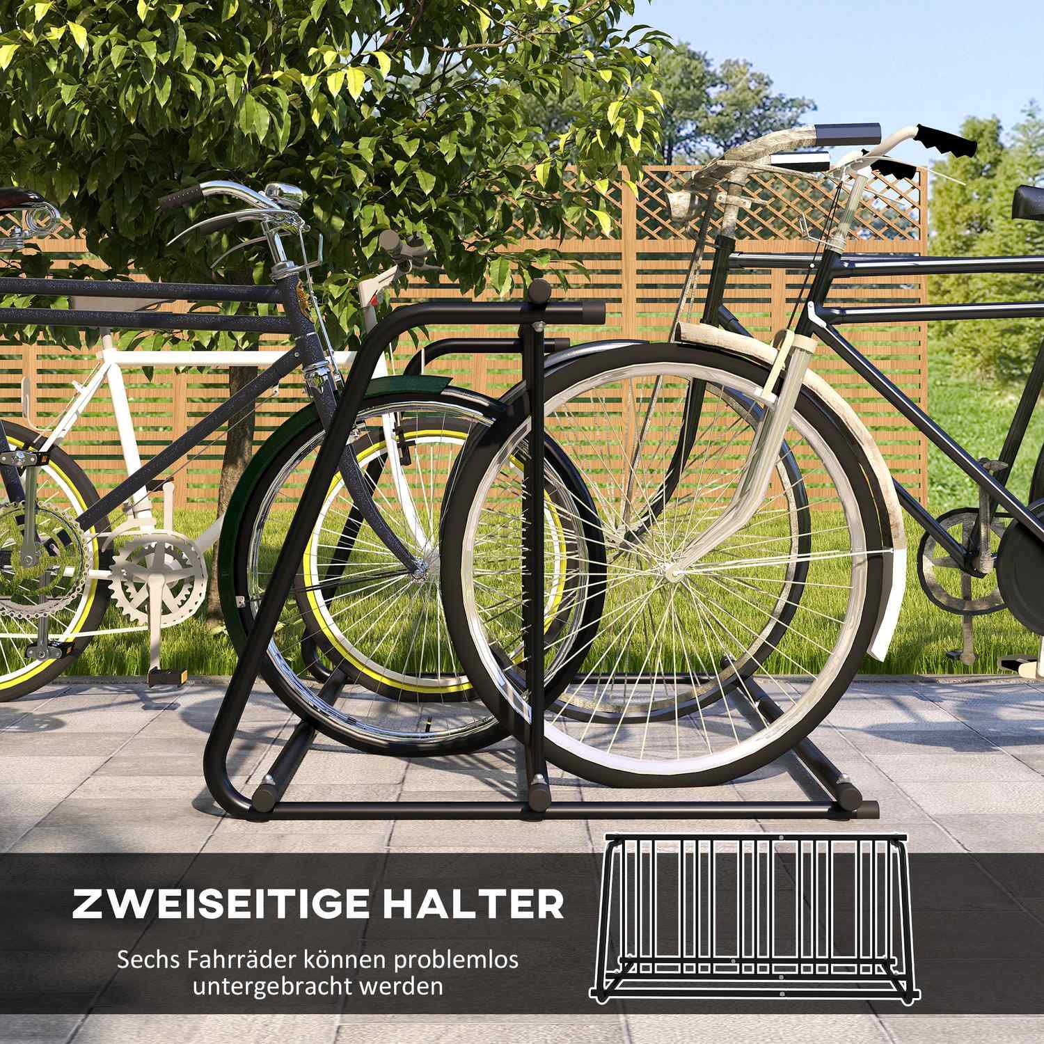 Cykelstativ, Multipelstativ, Cykelstativ, Vejrbestandig, Op til 6 cykler på begge sider, 155 X 100 X 75 Cm, ​​Stål