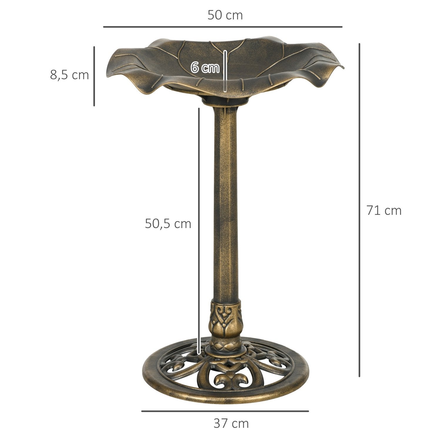 Fuglebadekar med stativ, 71 cm højde, fuglebadekar, fuglebassin, fuglefoder med lotusbladsbassin, bronze