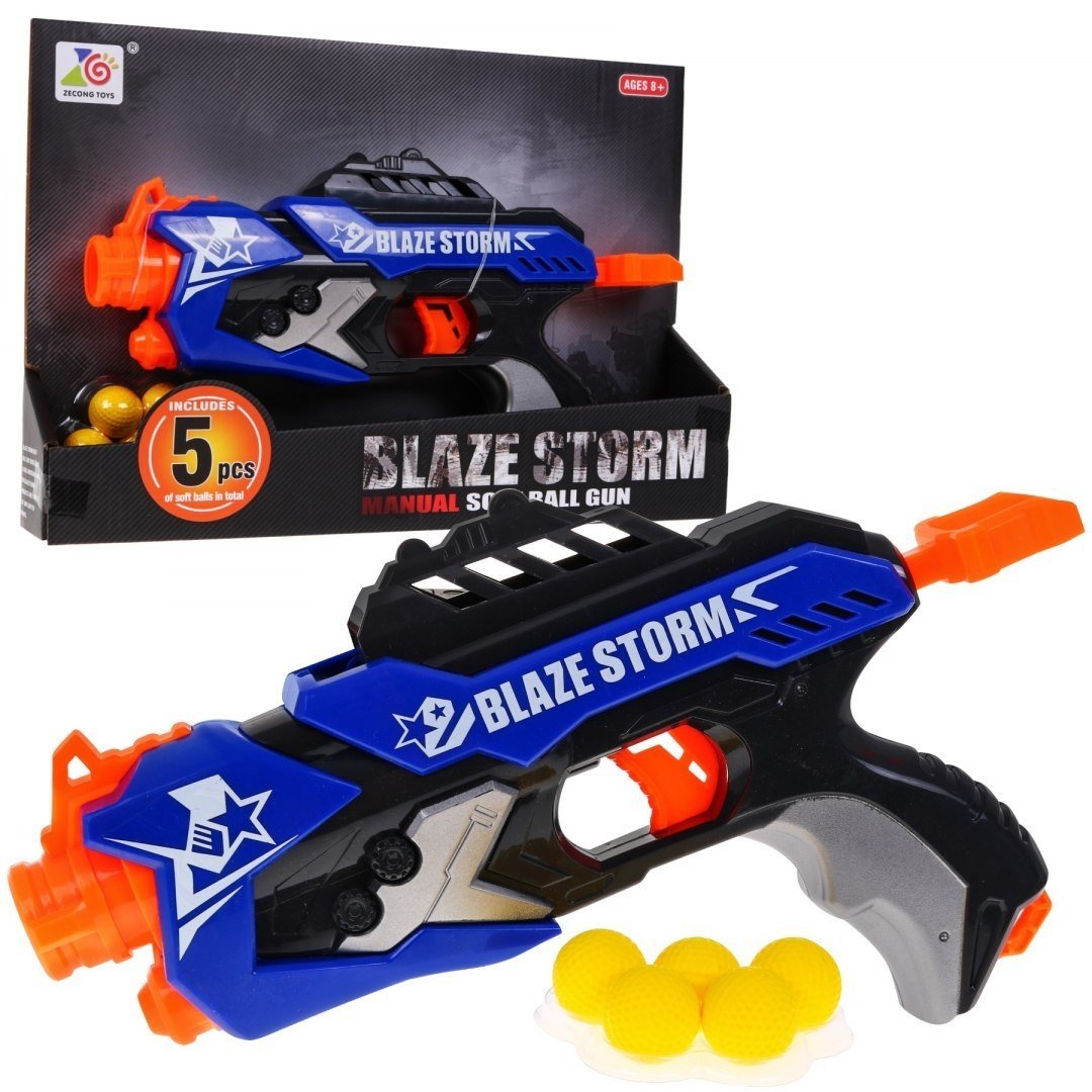 Blaze Storm Blue Pistol med 5 skumkugler, ingen batterier påkrævet