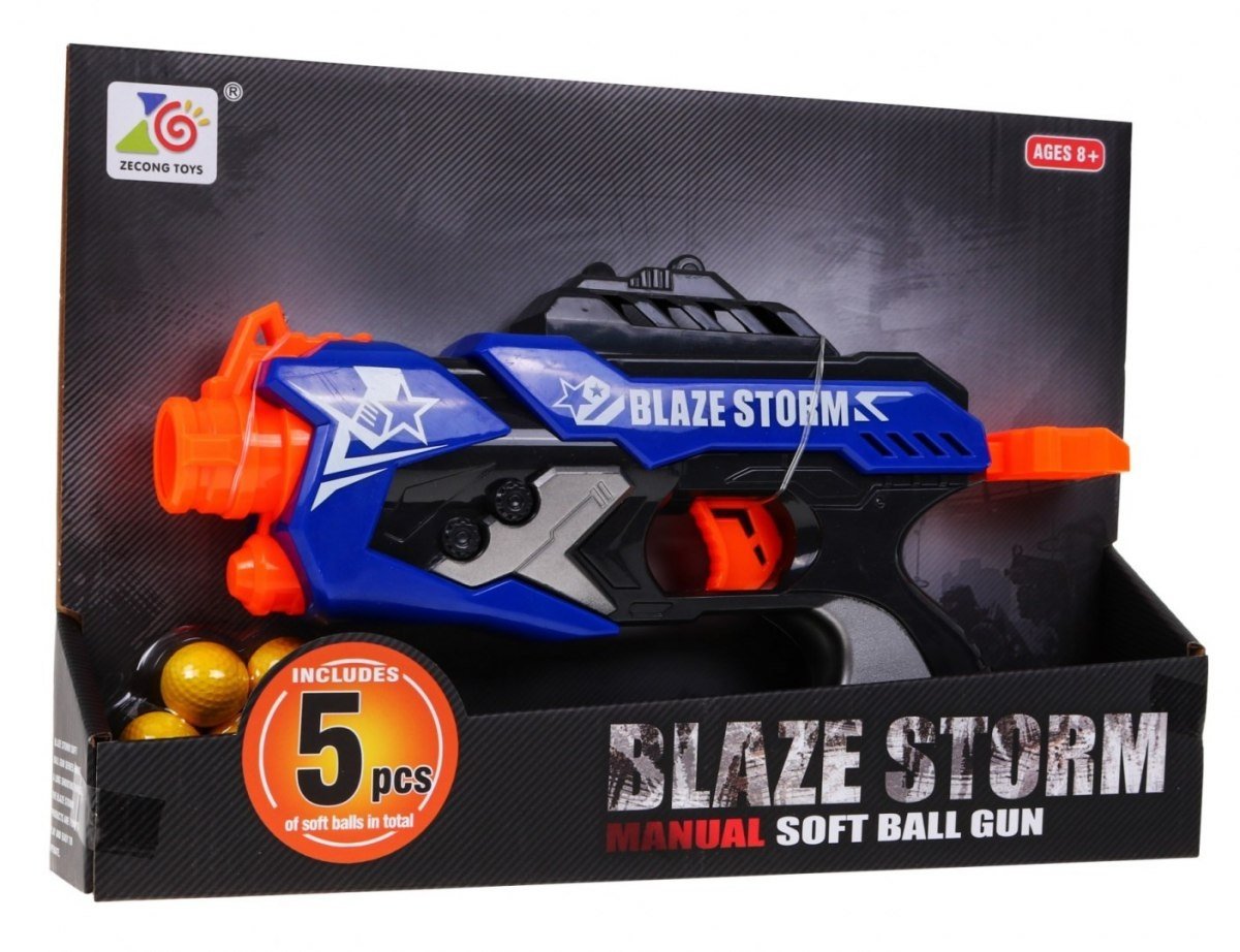 Blaze Storm Blue Pistol med 5 skumkugler, ingen batterier påkrævet