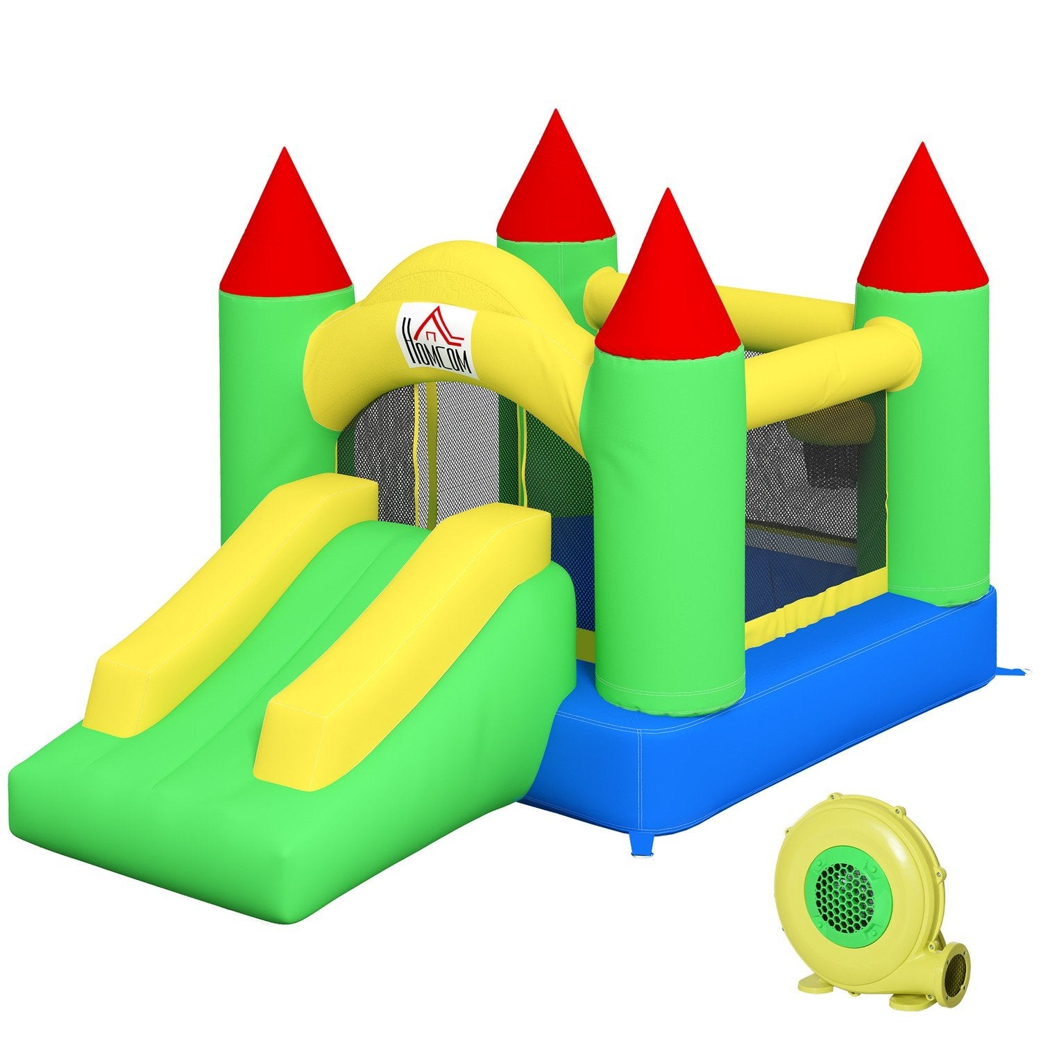 Hoppeborg Oppustelig blæser Børne Hoppeborg Lege Castle Slide Trampolin sikkerhedsnet 3-10 år Oxford 300X180X160Cm