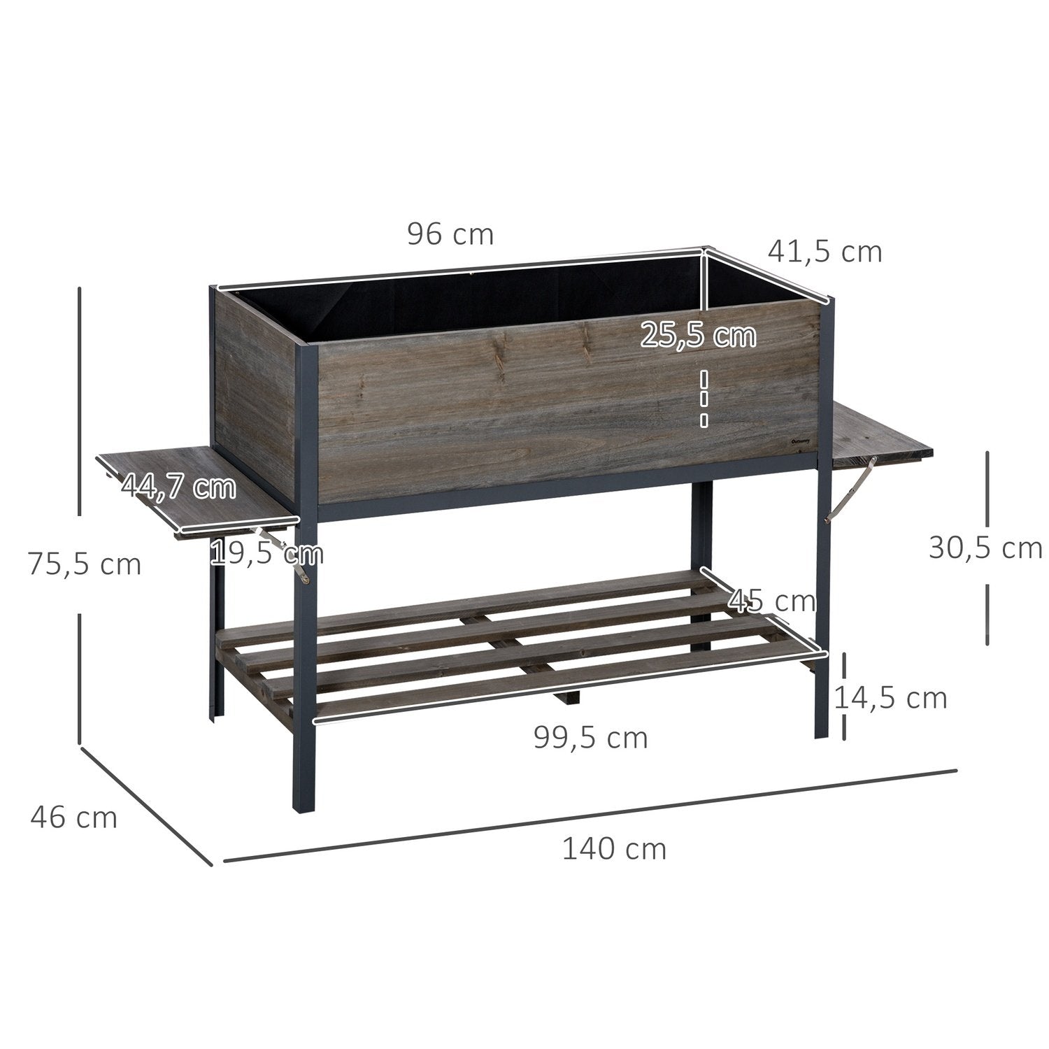 Køb Højbed urtepotte plantekasse med 2 sammenfoldelige hylder Bundhylde Massivt træ Lysegrå 140 X 46 X 75,5 Cm