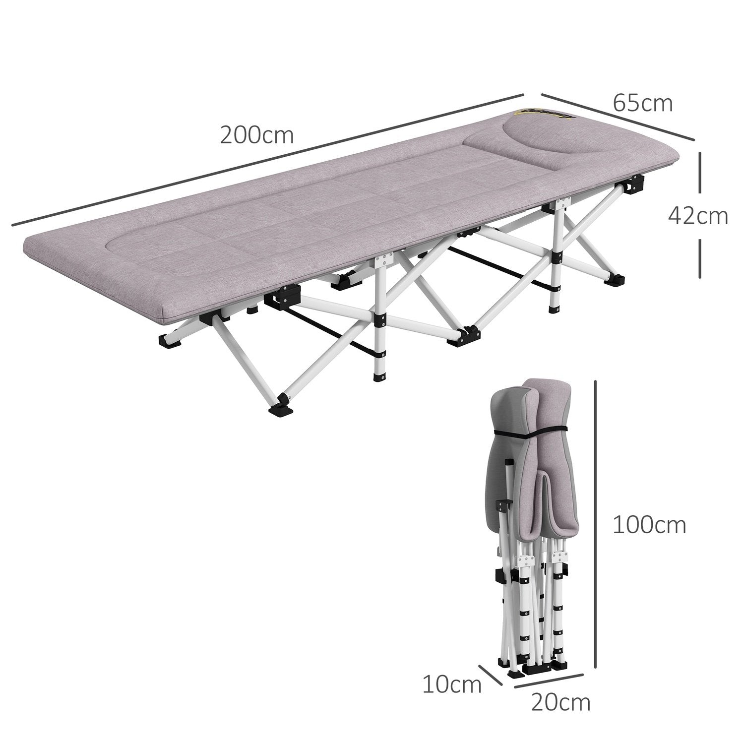 Tältsäng, Hopfällbar Campingsäng Med Förvaringsväska, Campingsäng Med Bärväska, Lastkapacitet Upp Till 200 Kg, Oxford, Grå, 200 X 65 X 42 Cm