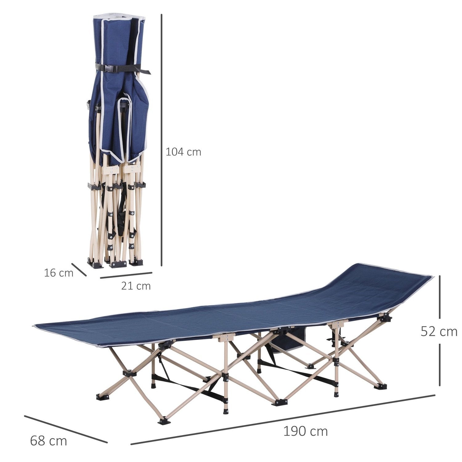 Tältsäng Hopfällbar Campingsäng Med Förvaringsväska, Stål & Oxford, Blå, 190X68X52Cm