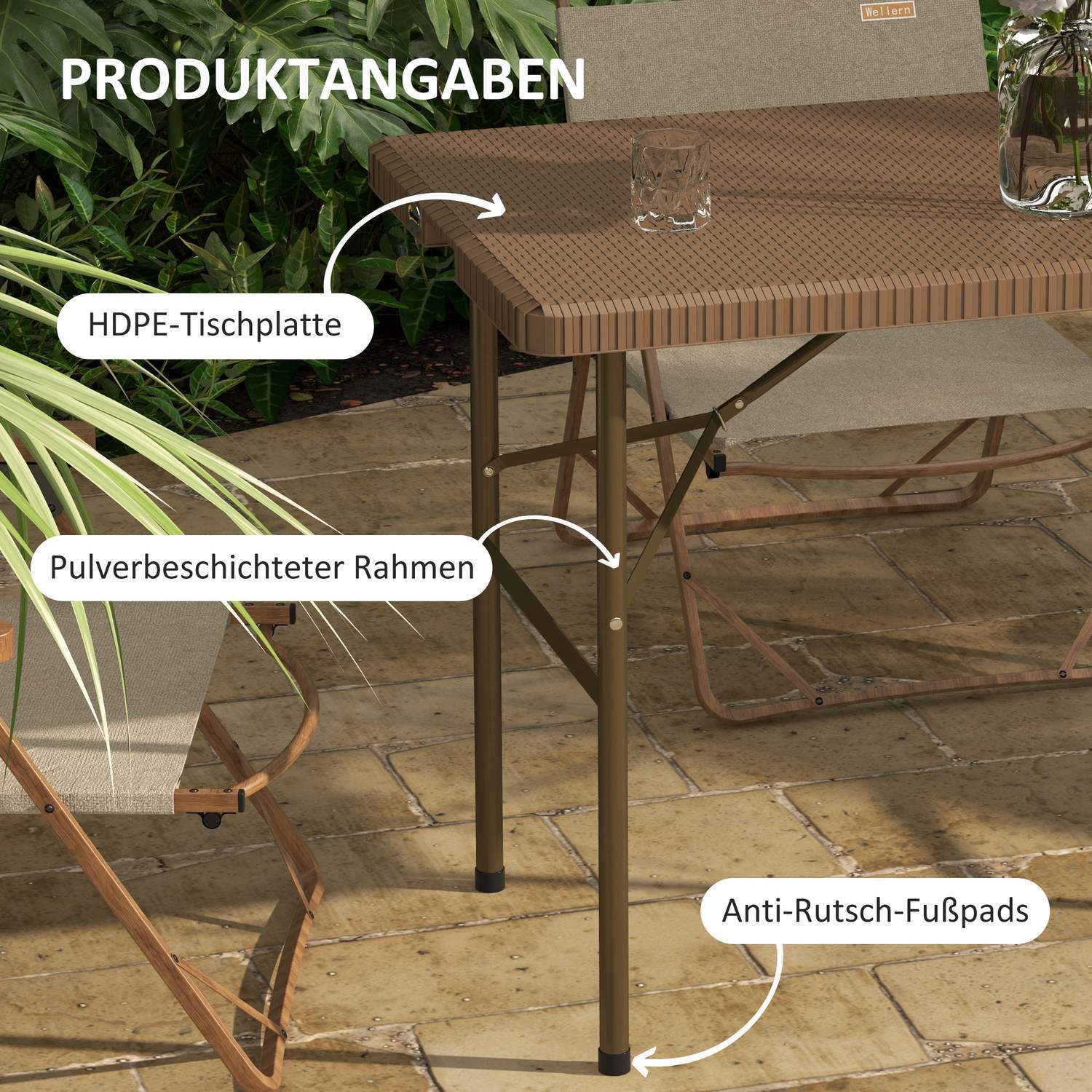 Campingbord Sammenklappeligt Rattan Look 4 Person Havebord Balkon Terrasse Hdpe Brun