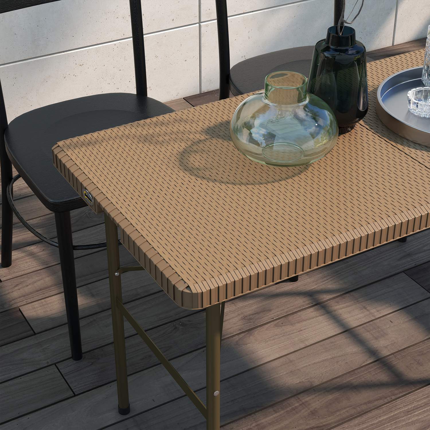 Campingbord Sammenklappeligt Rattan Look 4 Person Havebord Balkon Terrasse Hdpe Brun