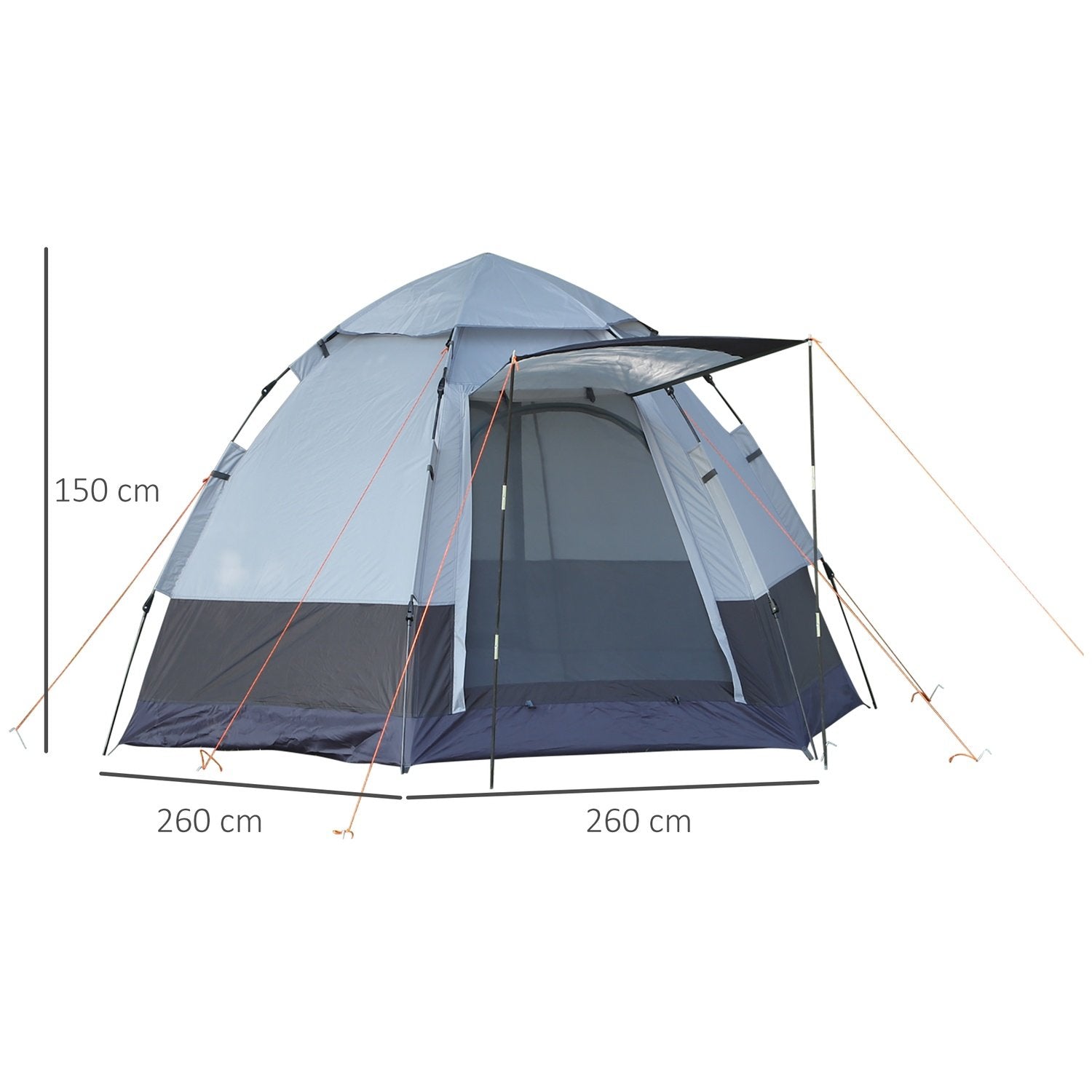 Campingtelt 3-4 personers telt Familietelt Kuppeltelt 210T Pu 3000Mm Nem montering Stålfiber Grå+Sort 240 X 240 X 195 Cm