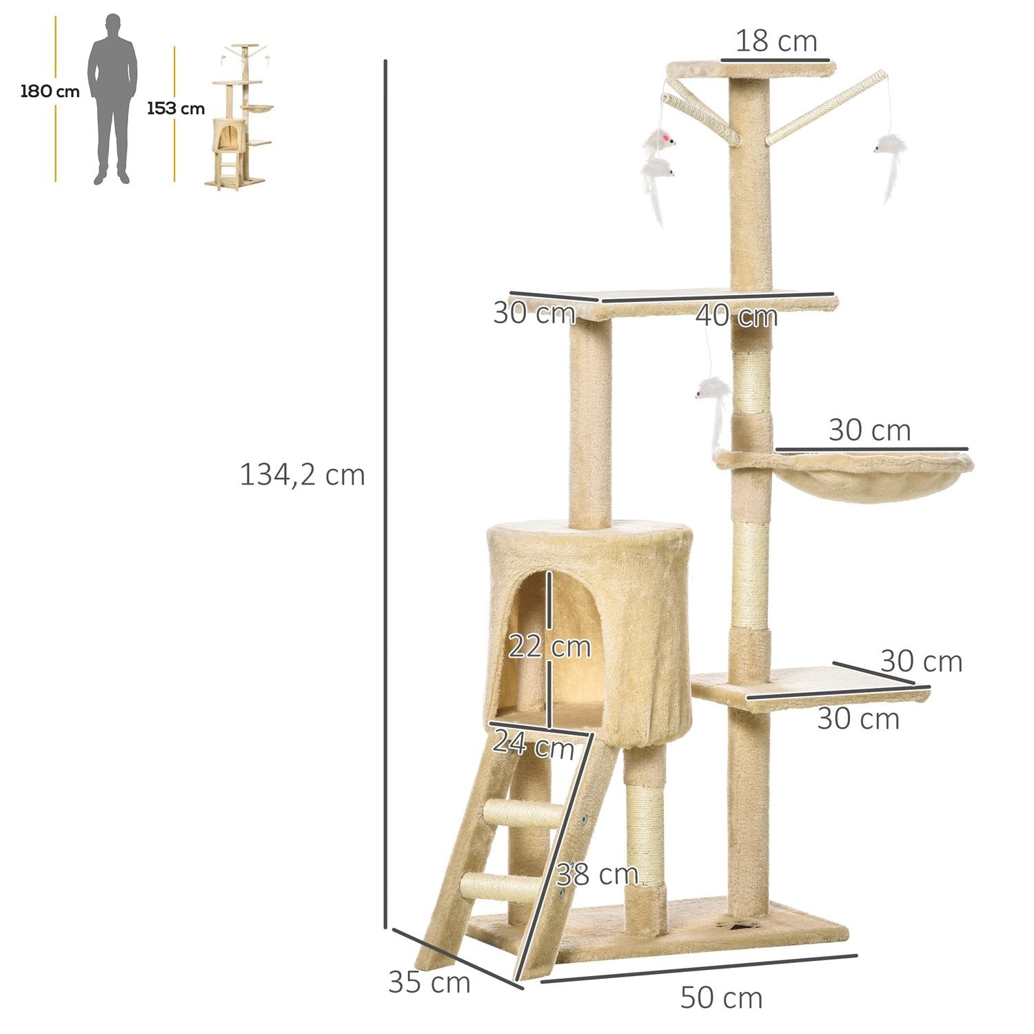 Kradsestolpetrappe 4 legetøj Beige Game &amp; Rest 50X35X134,2cm