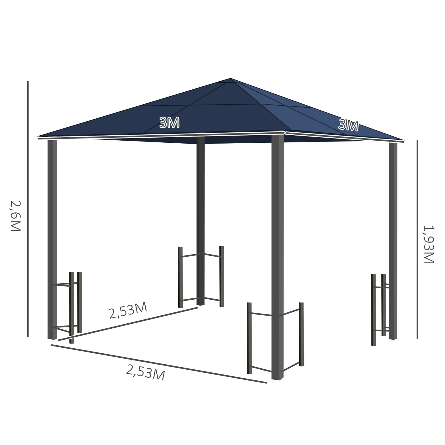 Paviljong, Trädgårdspaviljong, Partytält Med Sidopaneler, Pc-Tak, Aluminium, Svart, 300 X 300 X 263 Cm