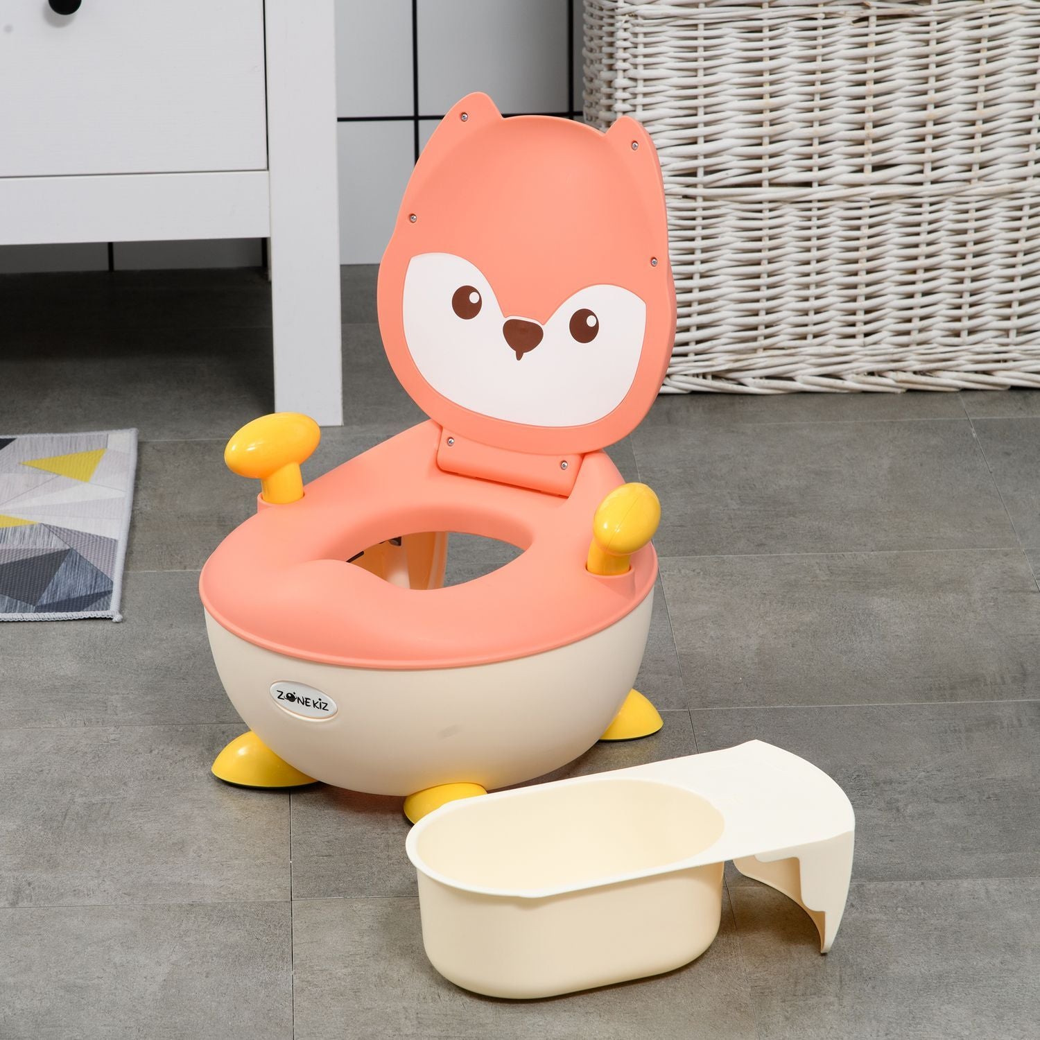 Babypotte Børnetoilet i rævedesign, Babypotte med håndtag, foldbart låg, skridsikkert pottesæde Fra 6 måneder til 3 år