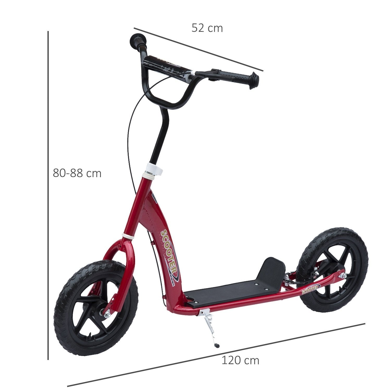 Børnescooter City Scooter Scooter 12 Tommer Med Bagbremse Højdejusterbar Stål Eva Rød 120 X 52 X 80-88 Cm