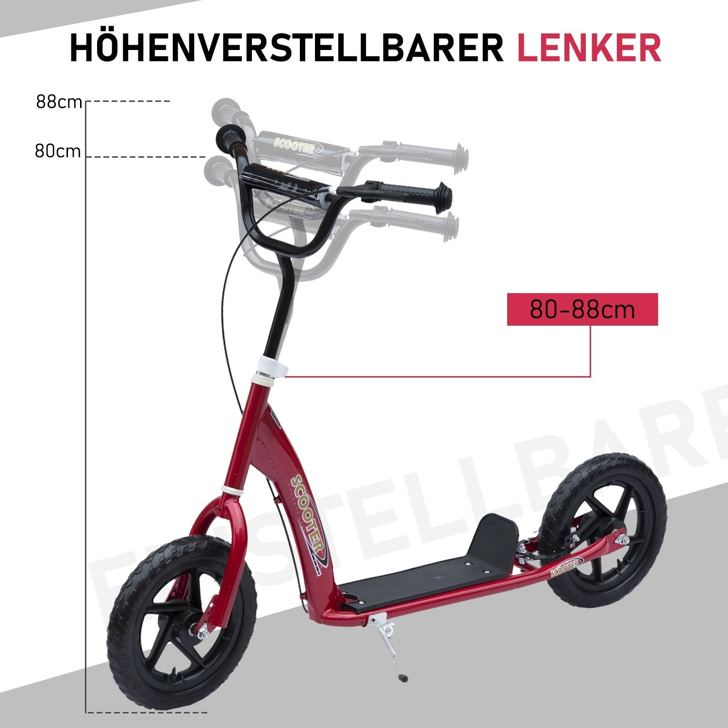 Børnescooter City Scooter Scooter 12 Tommer Med Bagbremse Højdejusterbar Stål Eva Rød 120 X 52 X 80-88 Cm