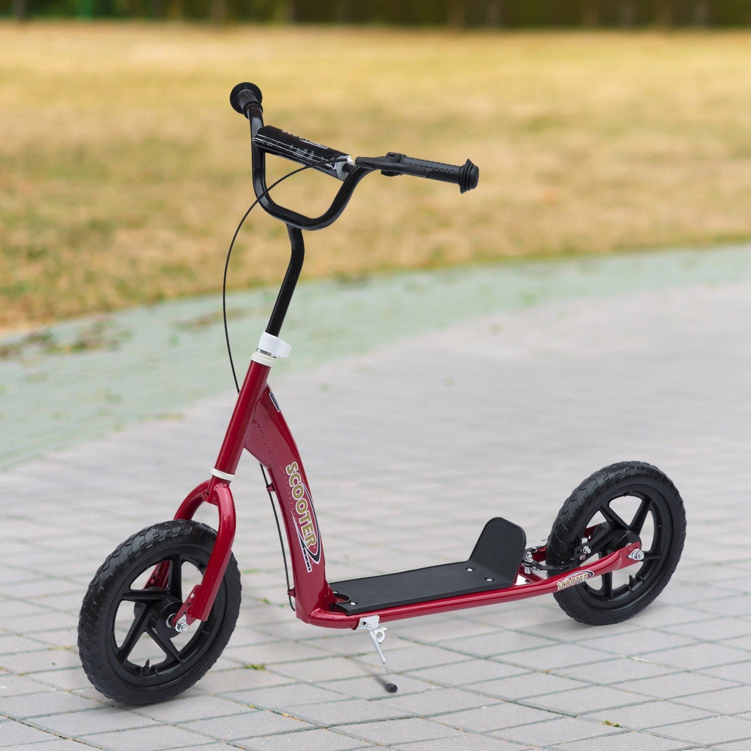 Børnescooter City Scooter Scooter 12 Tommer Med Bagbremse Højdejusterbar Stål Eva Rød 120 X 52 X 80-88 Cm