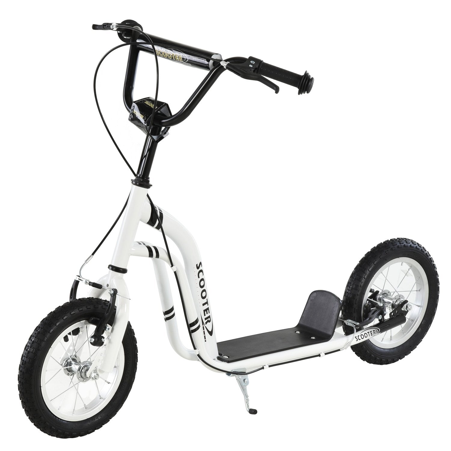 Børnescooter fra 5 år, børnescooter, byscooter med pneumatiske dæk, 12 tommer, gummi, aluminium, hvid