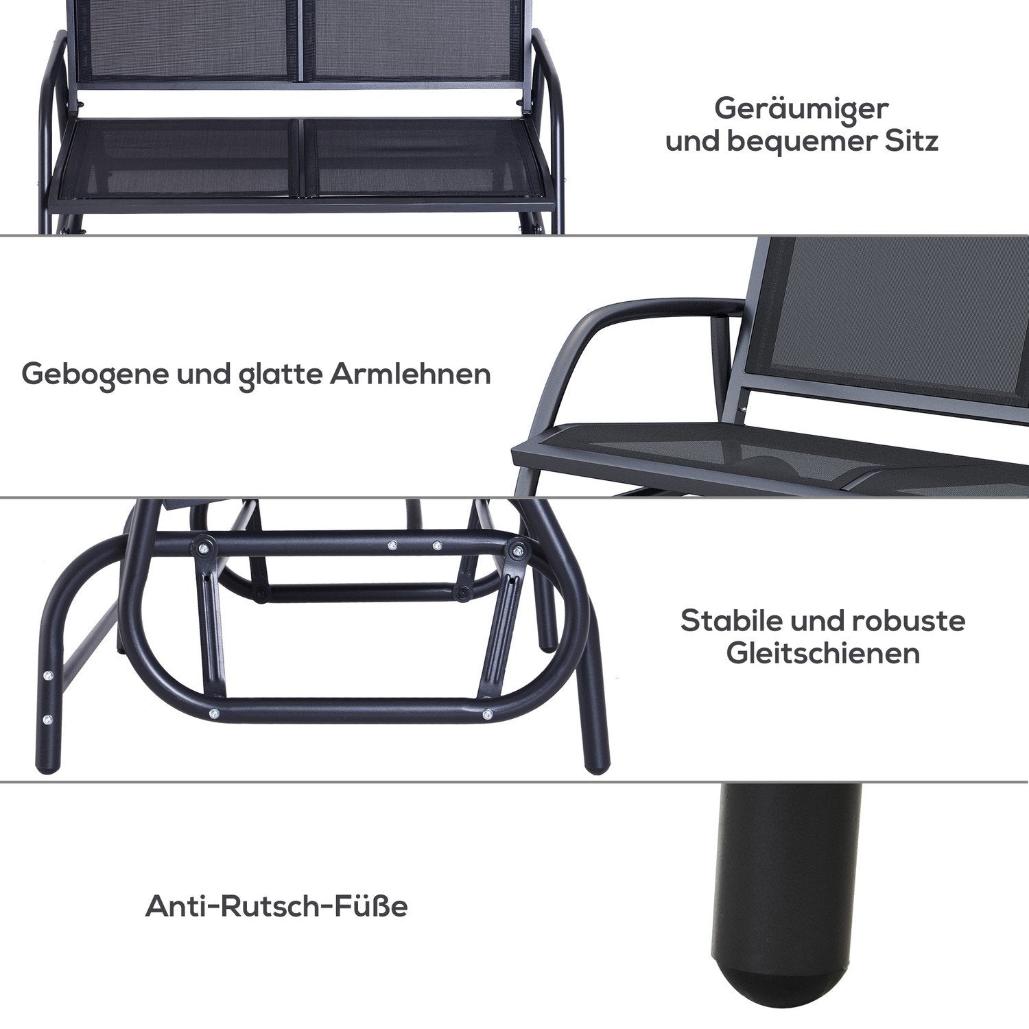 Gyngestol 2-sædet Havebænk Havegynge Sæde Parkbænk Metal Havemøbler Sort 120 X 70 X 88 Cm