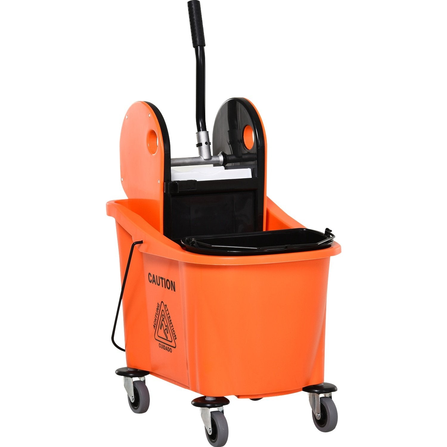 Rengøringsvogn, mobil spand med drejeled, 36 liter, sort/orange, 54X41X91,5 cm, til professionel rengøring