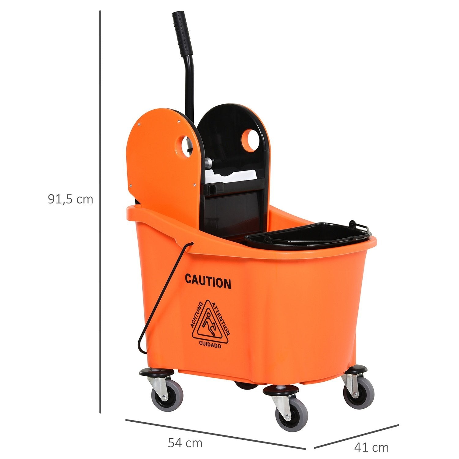 Rengøringsvogn, mobil spand med drejeled, 36 liter, sort/orange, 54X41X91,5 cm, til professionel rengøring