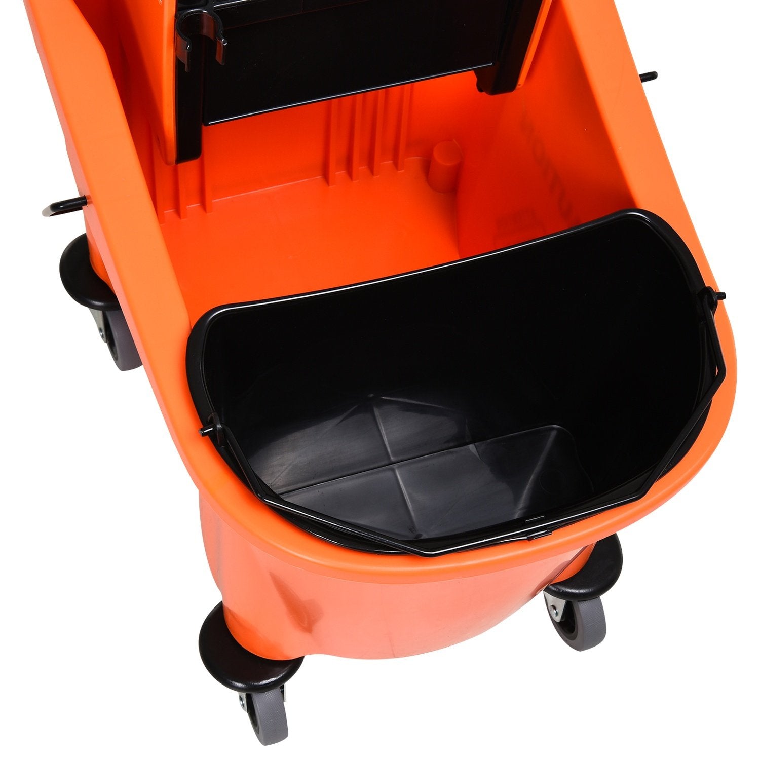 Rengøringsvogn, mobil spand med drejeled, 36 liter, sort/orange, 54X41X91,5 cm, til professionel rengøring