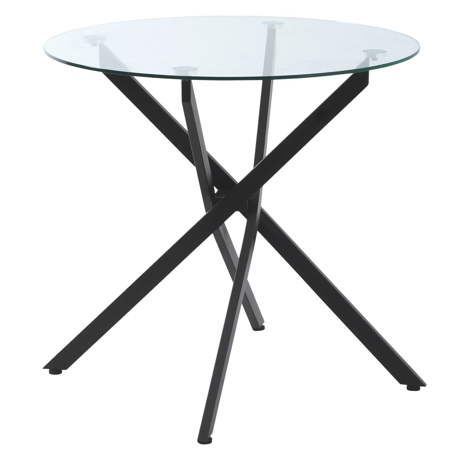 Sofabord Rundt glasbord, sort, sidebord med sikkerhedsglas og metalstel, 80X80X75 cm