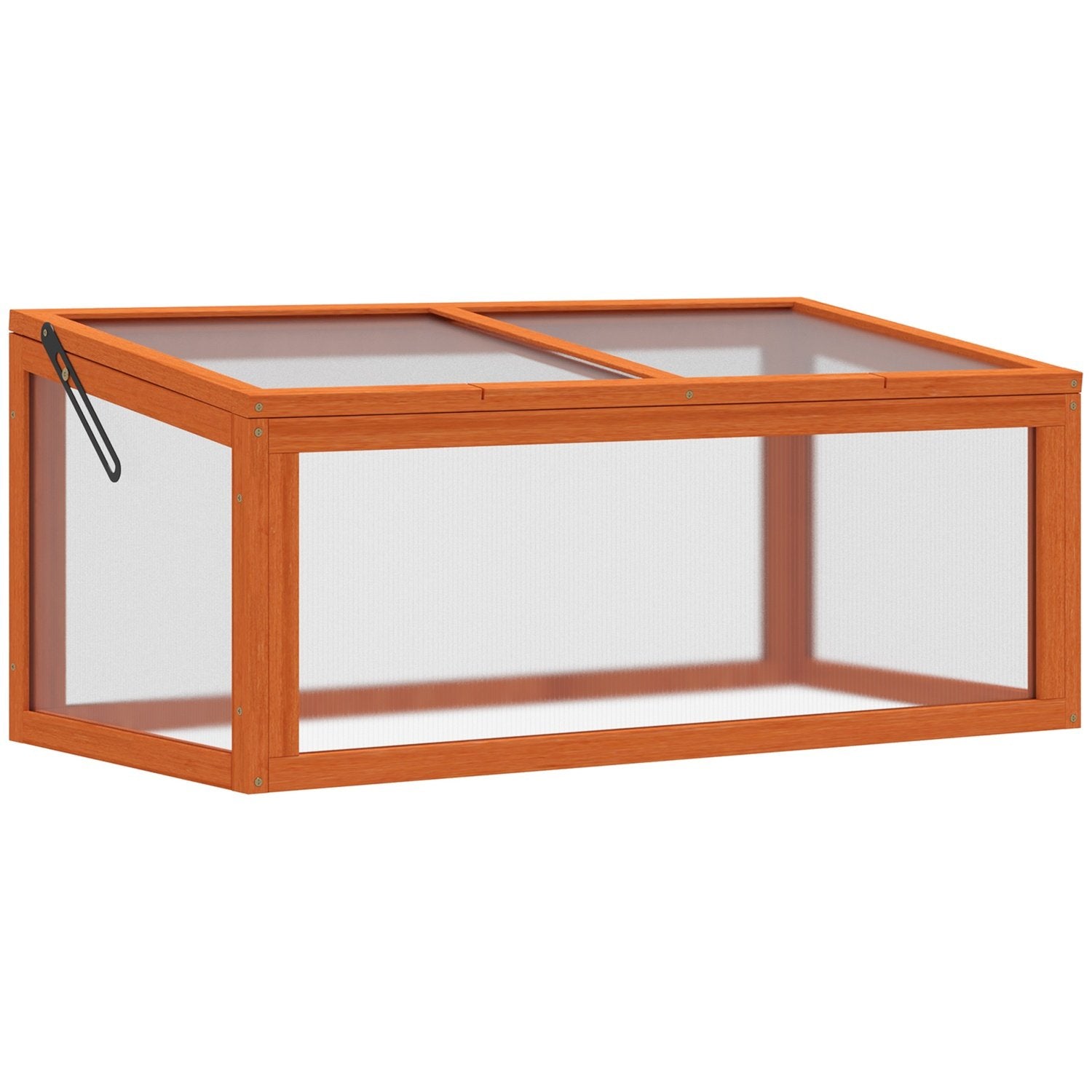 Drivhus med kold ramme med låg, vejrbestandigt, lavet af træ og polycarbonat, orange, 90X46X40Cm