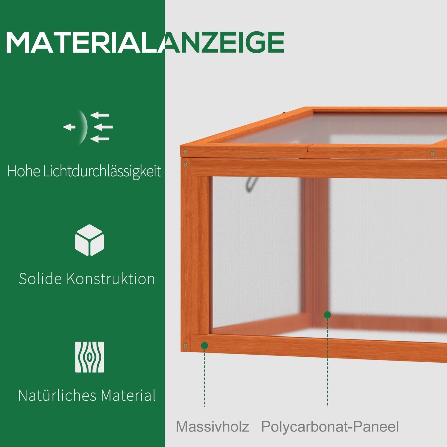 Drivhus med kold ramme med låg, vejrbestandigt, lavet af træ og polycarbonat, orange, 90X46X40Cm