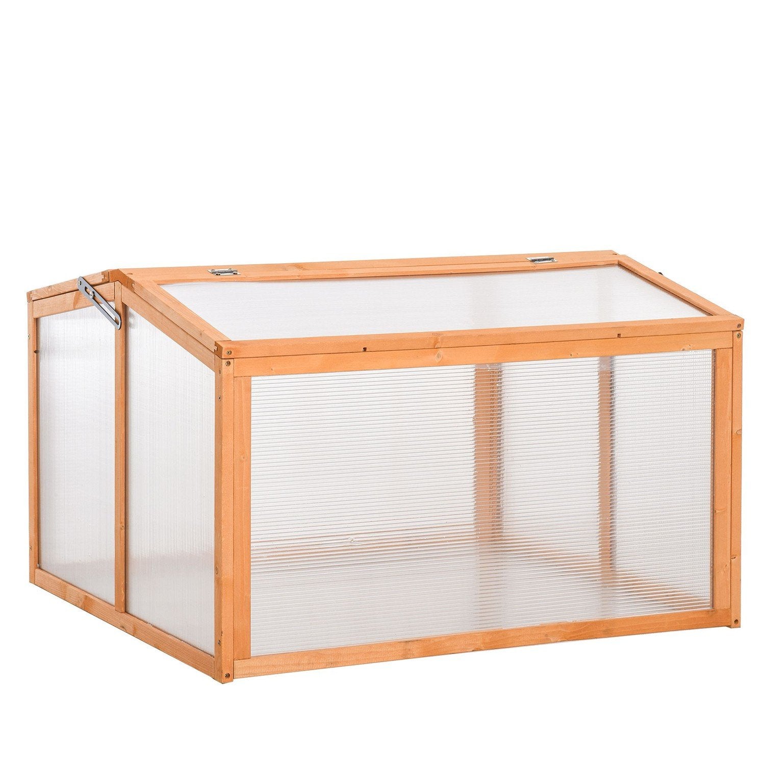 Drivhus med kold ramme med låg, vejrbestandigt, lavet af træ og polycarbonat, orange, 90X80X58Cm