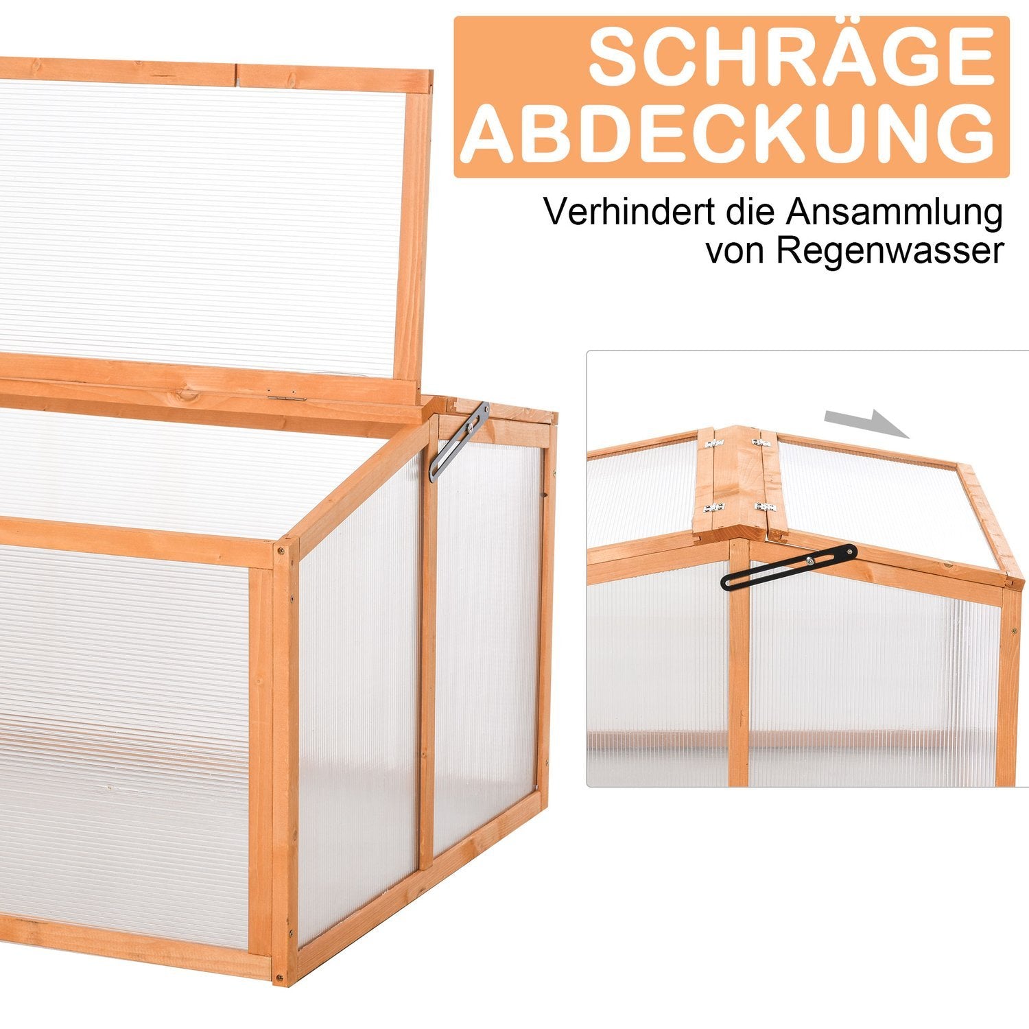 Drivhus med kold ramme med låg, vejrbestandigt, lavet af træ og polycarbonat, orange, 90X80X58Cm