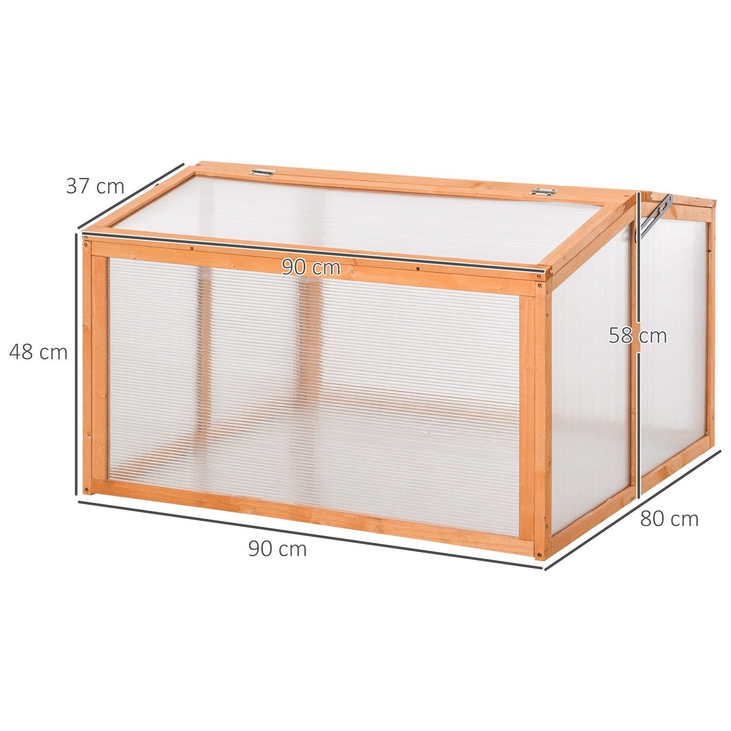 Drivhus med kold ramme med låg, vejrbestandigt, lavet af træ og polycarbonat, orange, 90X80X58Cm