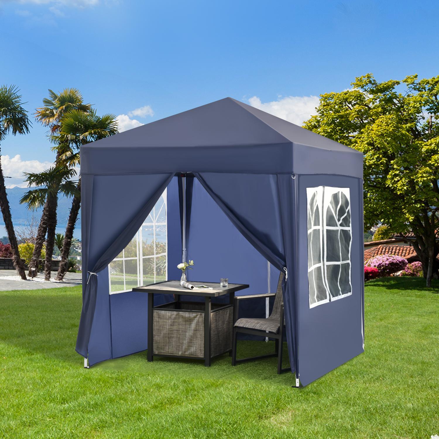 Gazebo 2X2M Foldeligt lysthus 4 sidevægge med vinduesdør med lynlås Havetelt inklusive stænger Guy Rope Metal Oxford