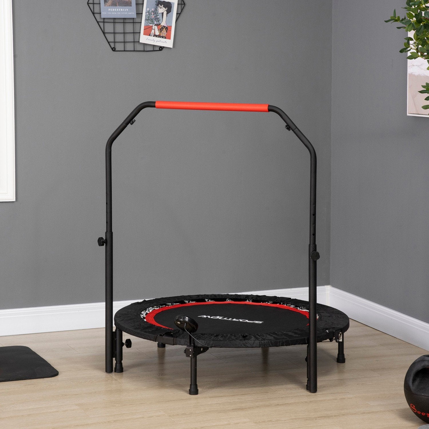 Mini trampolin LCD-skærm 102 cm Fitness trampolin med 4-vejs højdejusterbart håndtag op til 100 kg