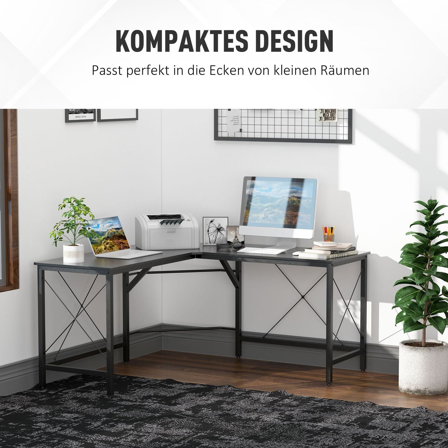 Computerbord L-Shape Hjørneskrivebord, Hjørneskrivebord, Mdf, Sort, 150X150X76Cm