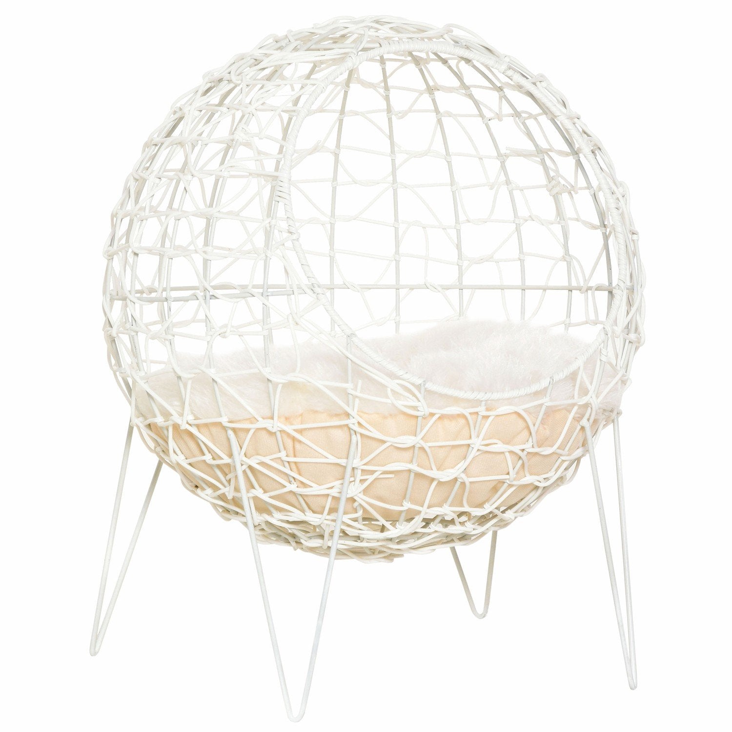 Rattan Cat Korg Cat Cave Med Kudde Upphöjd Design Djursäng Krämvit Ø45X57H Cm