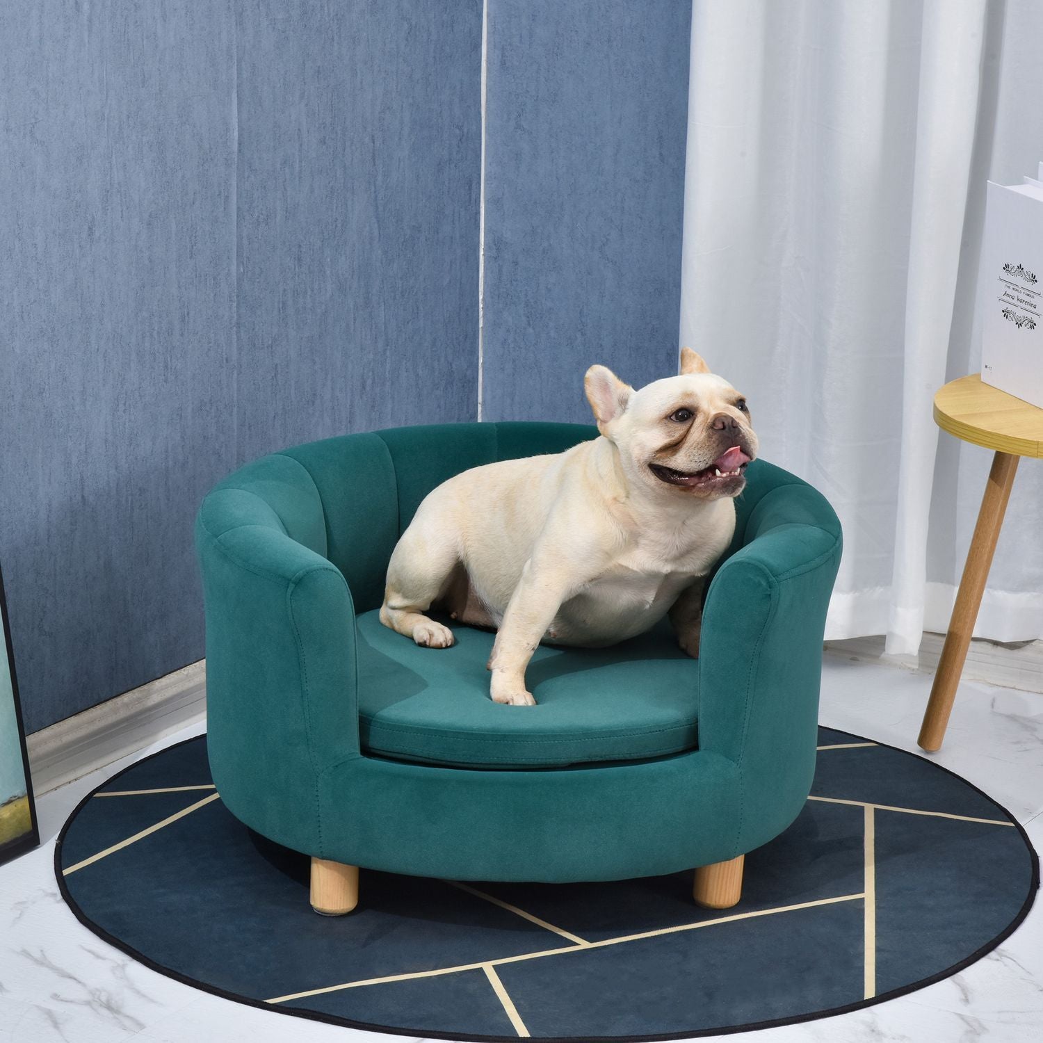 Hundeseng Elegant hundesofa med blødt betræk og træben, 65x64x37 cm